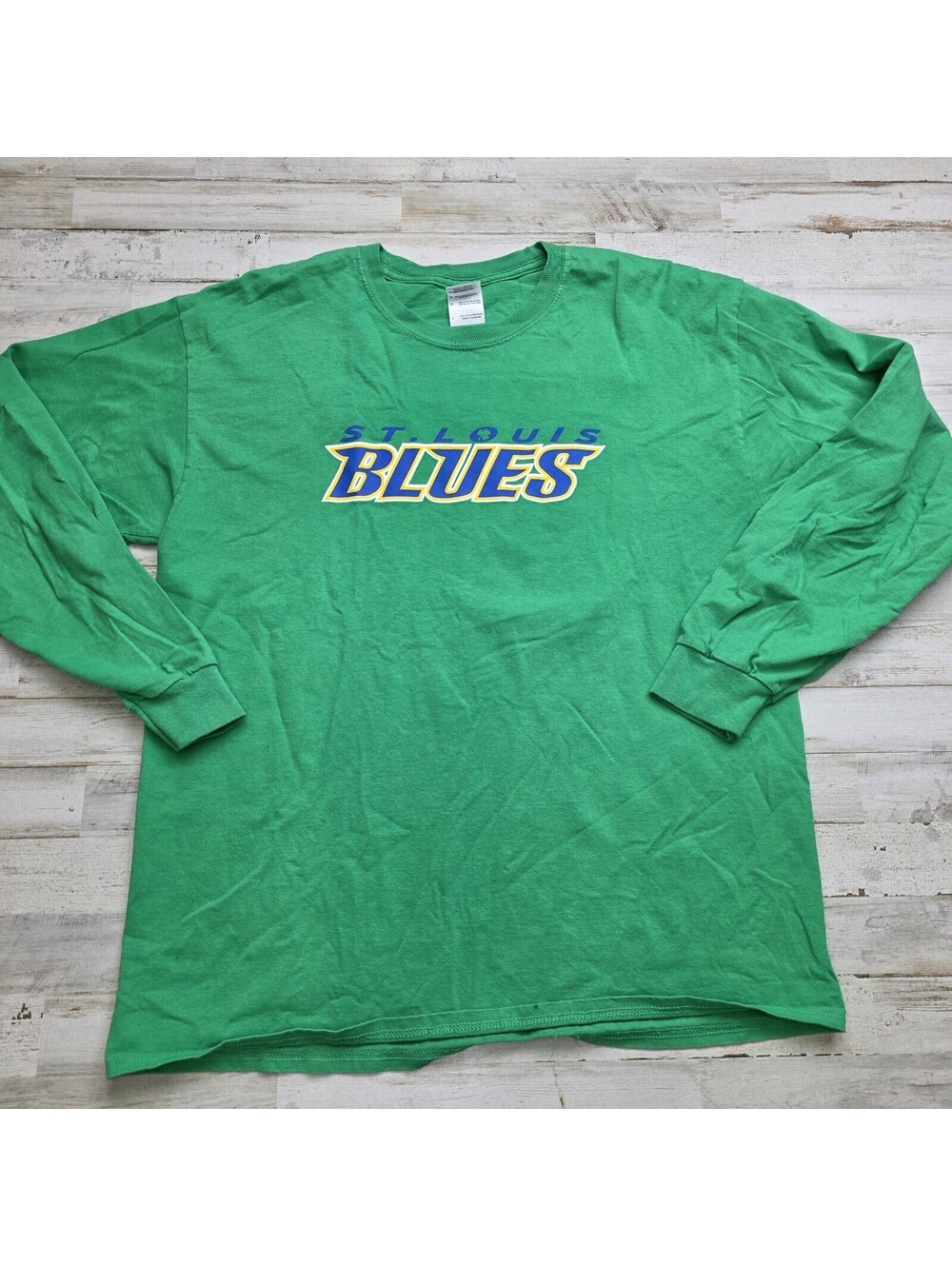 St Louis Blues LG Patrick’s Day Hockey Green Long Sleeve Graphic Tee Clover Logo